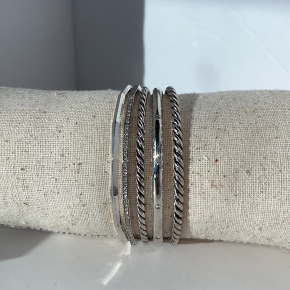 David Yurman Stax- 5 Silver and Diamond Cuffs Combined into one Cuff Bracelet - Picture 3 of 16